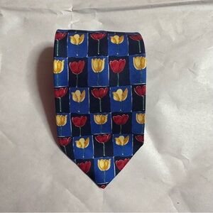 Marks & Spencer Silk Tie with Red, Yellow, and Blue Floral Design